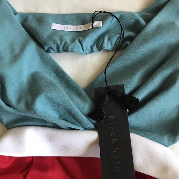 Anthropologie Black Halo Blue Red Wrap Top Mini Dress Size 0 - Picture 5 of 9